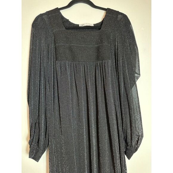 ZARA Black Metallic Thread Sparkle Knit Square Neck Size Small - Picture 6 of 8